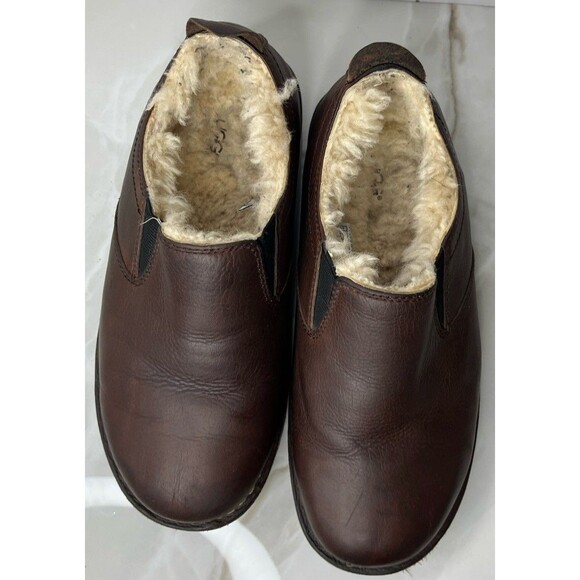 UGG Brown Leather Slip On Winter Shoes Men Sz 8 Fur Wool Shearling Lined 5141 main image 10